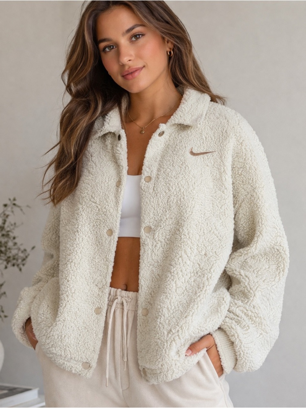 Nike Sherpa Fleece Jacket Cream Size L